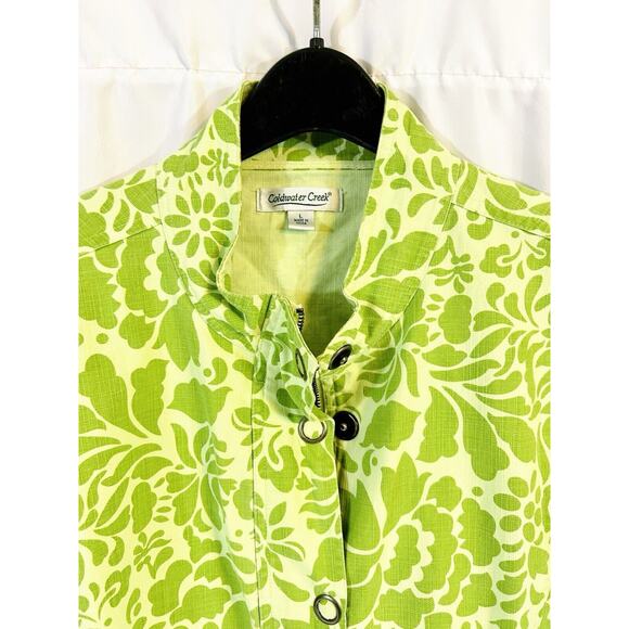 Women's Coldwater Creek Green Floral Flowers Twill Chino Zip Front Jacket Large - Picture 2 of 7